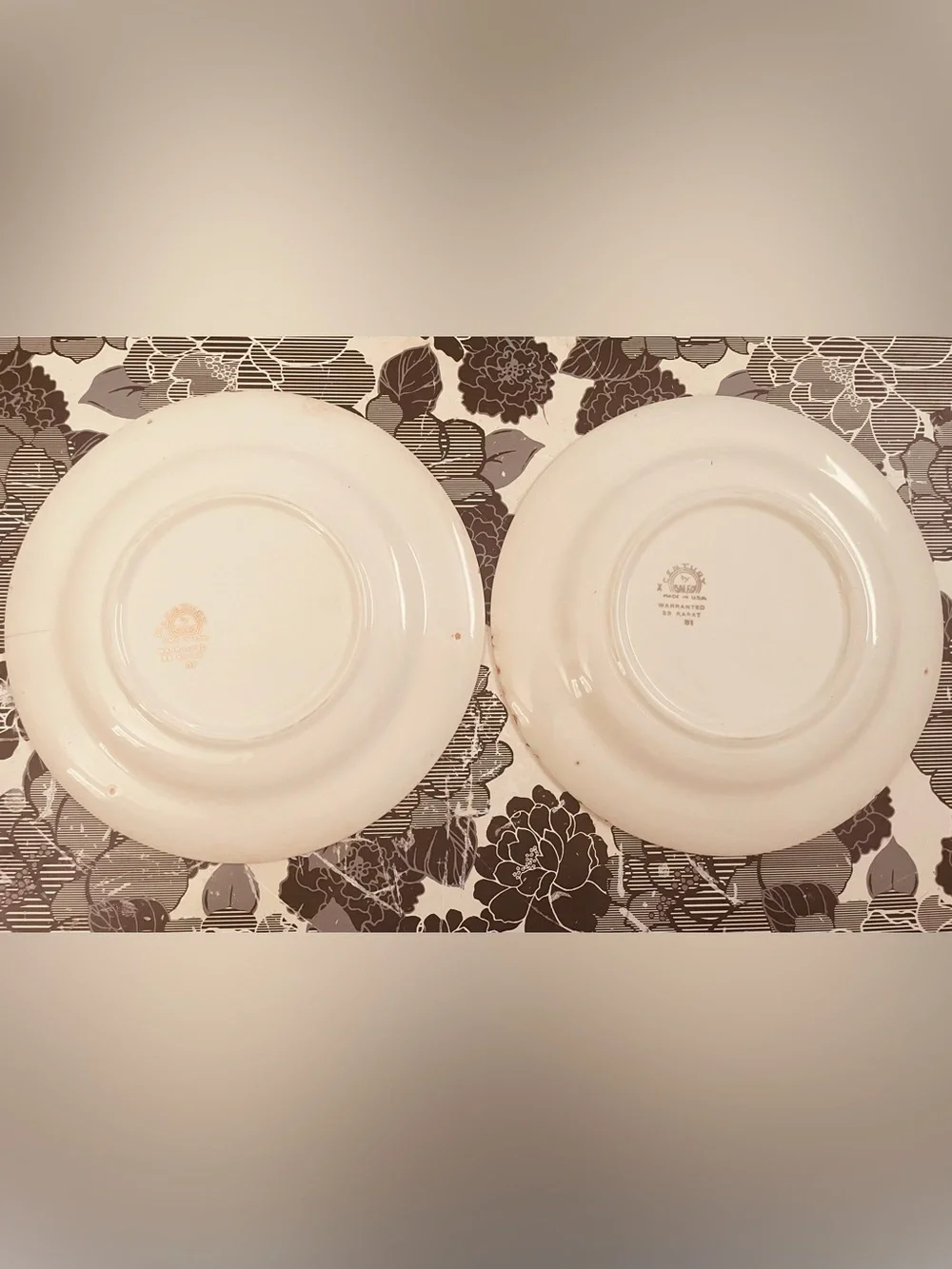 Vintage Salem Pair Classic Scenic Salad Plates in White and Gold-Tone Accent